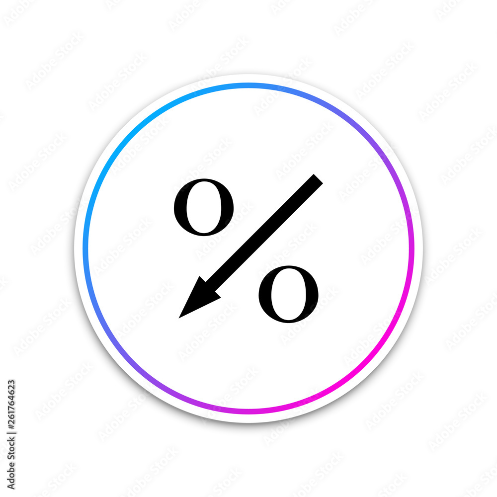 Percent down arrow icon isolated on white background. Decreasing percentage sign. Circle white button. Vector Illustration Percent down arrow icon isolated on white background. Decreasing percentage sign. Circle white button. Vector Illustration