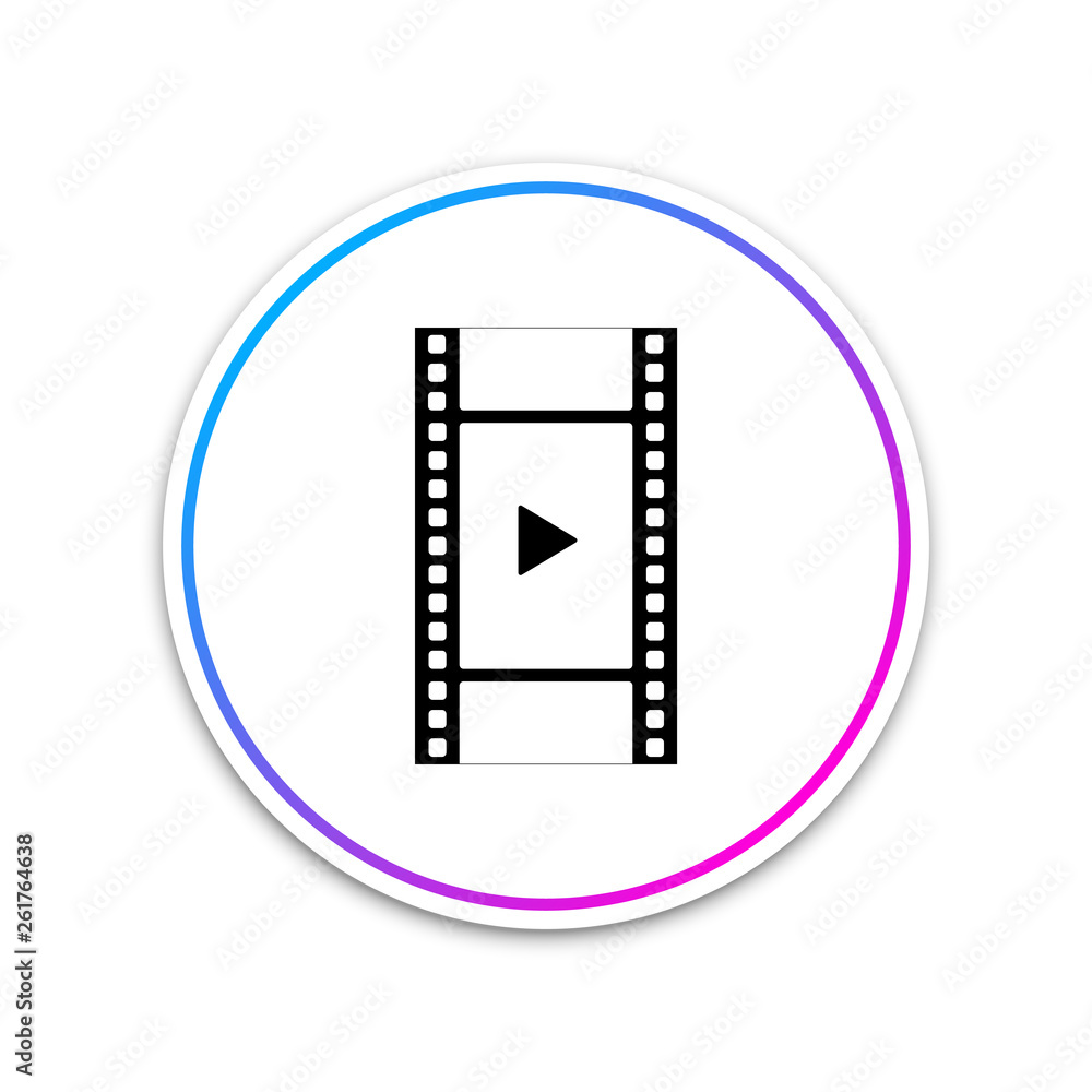 Play Video icon isolated on white background. Film strip with play sign. Circle white button. Vector Illustration Play Video icon isolated on white background. Film strip with play sign. Circle white button. Vector Illustration