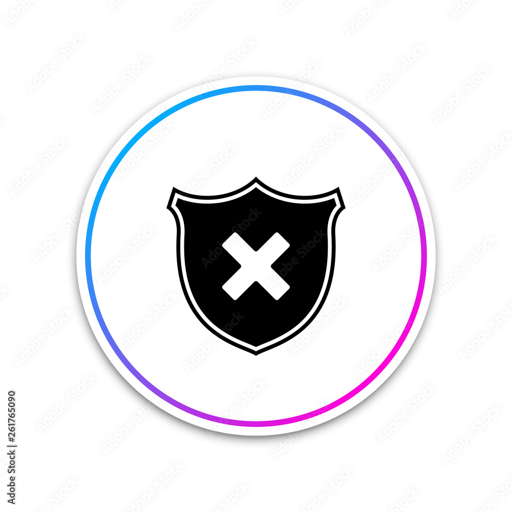 Shield and cross x mark icon isolated on white background. Denied disapproved sign. Protection and safety or security, reliability concepts. Circle white button. Vector Illustration Shield and cross x mark icon isolated on white background. Denied disapproved sign. Protection and safety or security, reliability concepts. Circle white button. Vector Illustration
