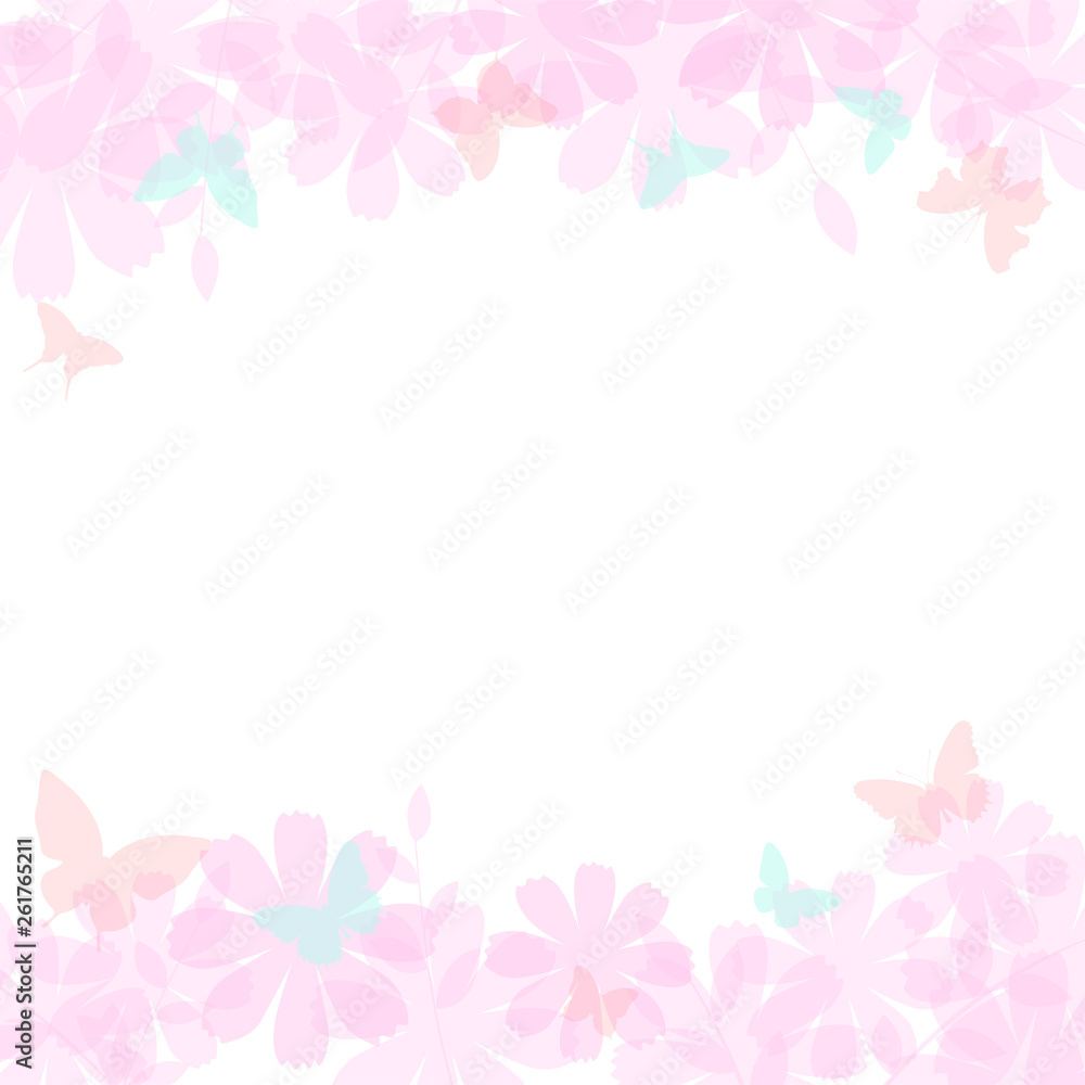 Abstract spring summer background in light pastel color with copy space, environmental theme with butterfly and tree