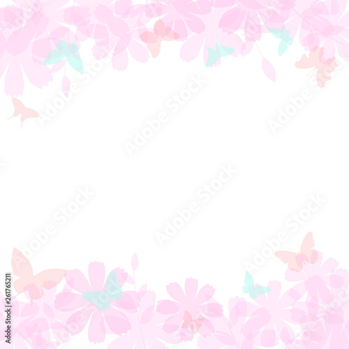 Abstract spring summer background in light pastel color with copy space, environmental theme with butterfly and tree