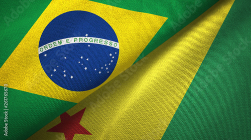 Acre state and Brazil flags textile cloth, fabric texture