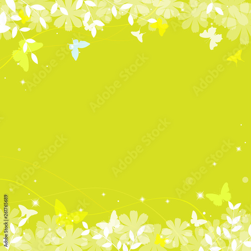 Abstract spring summer background in green color with copy space, environmental theme with butterfly and tree
