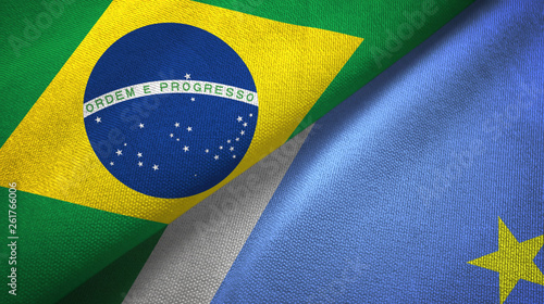 Mato Grosso do Sul state and Brazil flags textile cloth, fabric texture