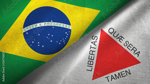 Minas Gerais state and Brazil flags textile cloth, fabric texture photo