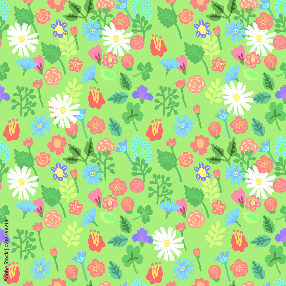 Simple flowers seamlessn pattern. Vector illustration.