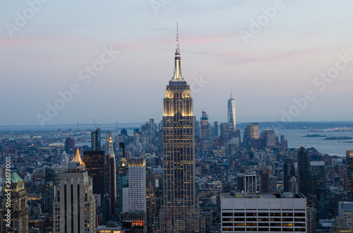 New York City. Manhattan downtown skyline at dusk