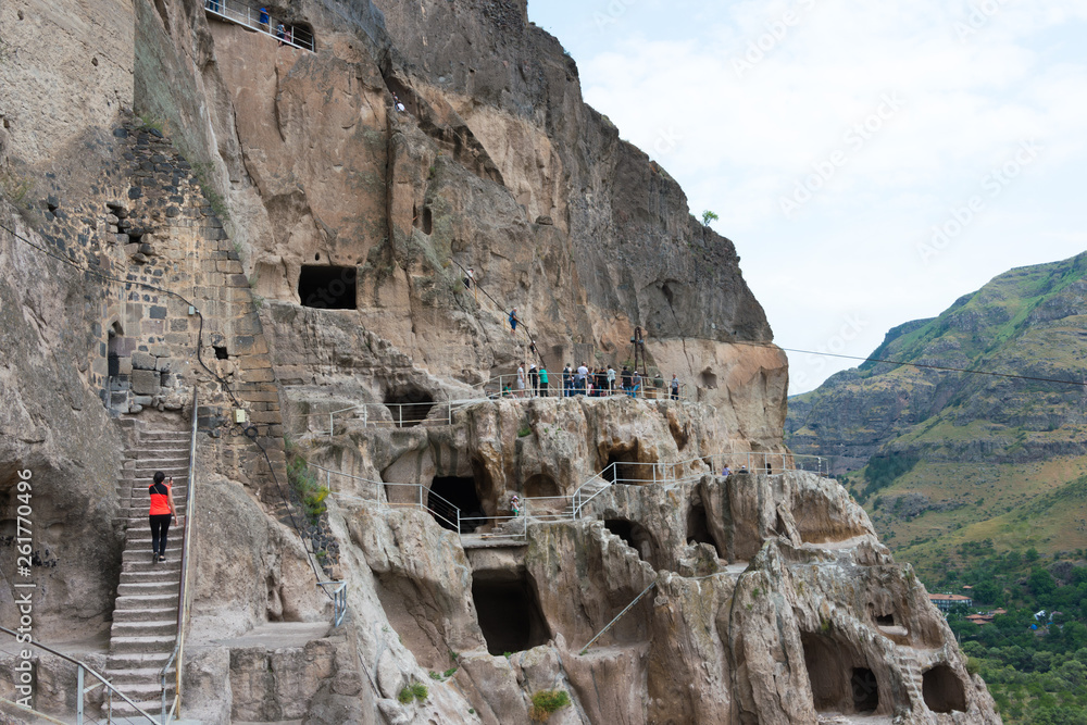Vardzia, Georgia - Jul 14 2018: Vardzia Cave Monastery complex and ancient city. a famous historic site in Vardzia, Samtskhe-Javakheti, Georgia.