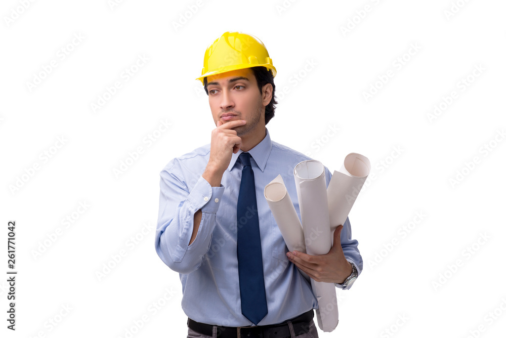 Young male architect isolated on white Young male architect isolated on white