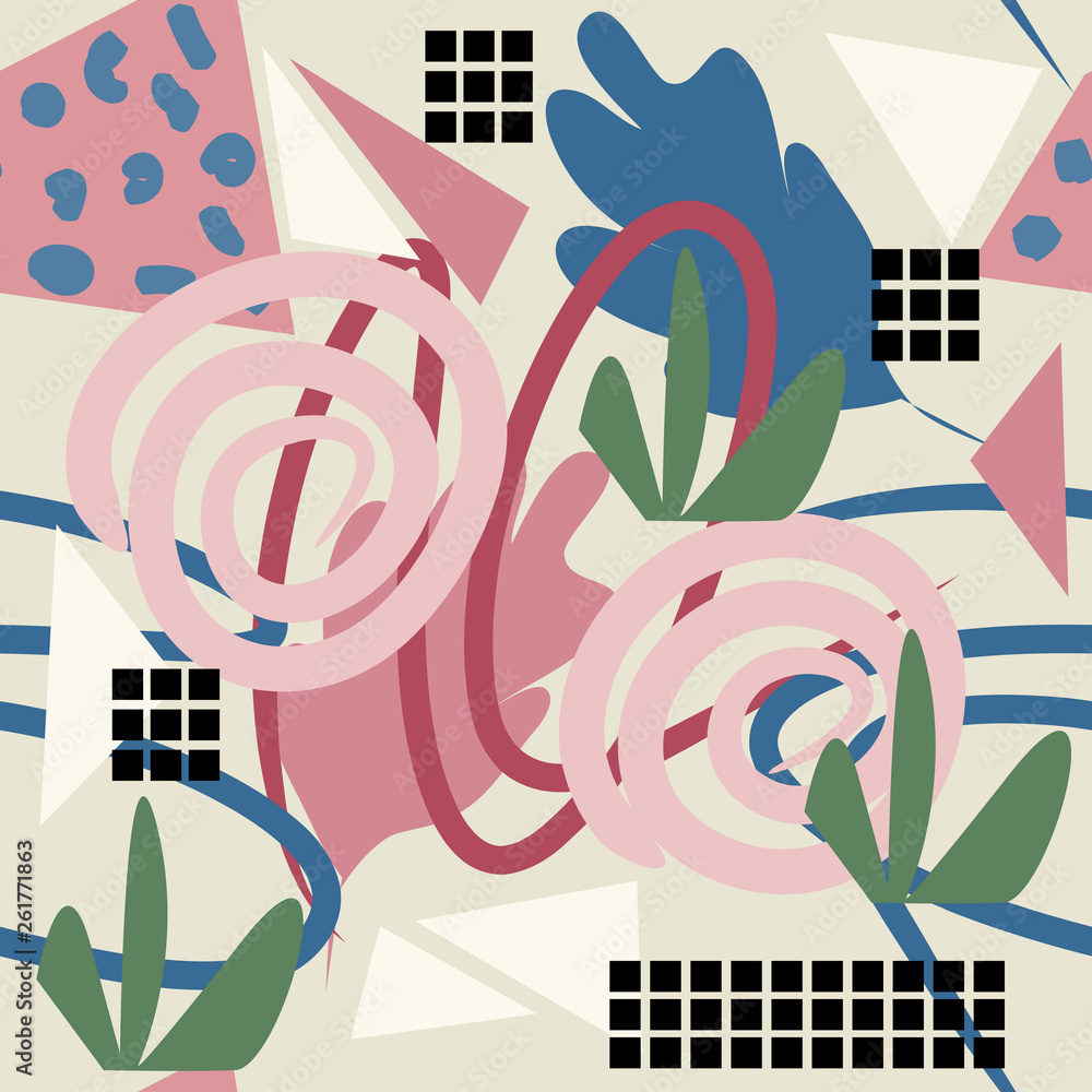 Fototapeta premium Seamless creative background in doodles art style. Abstract pattern with geometric hand drawn texture. For textile, cover, wallpaper, gift packaging, printing