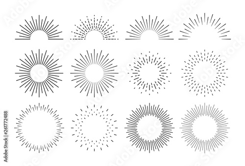 Sunburst set. Big collection sunburst best quality. Star, firework explosion, logo, emblem, tag. Web banner. Vector Illustration.