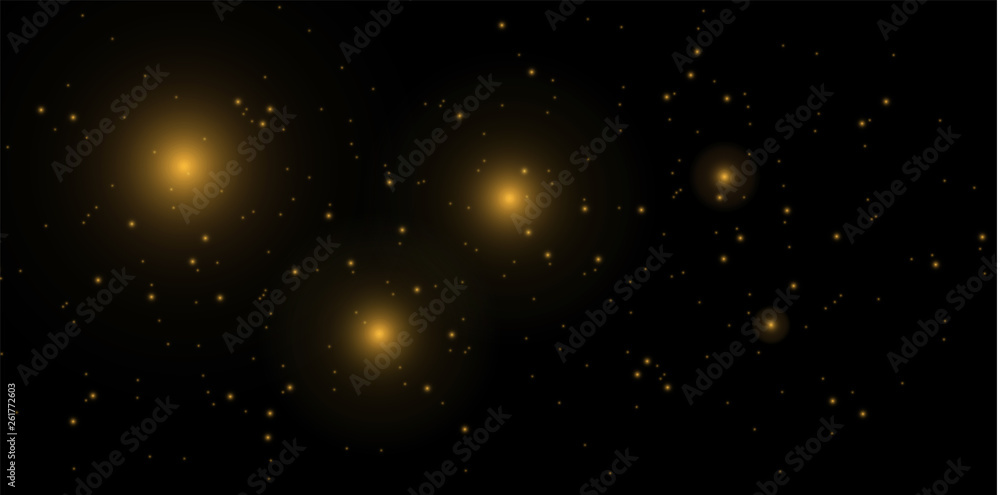The dust is yellow. yellow sparks and golden stars shine with special light. Vector sparkles on a black background. Christmas light effect. Sparkling magical dust particles The dust is yellow. yellow sparks and golden stars shine with special light. Vector sparkles on a black background. Christmas light effect. Sparkling magical dust particles