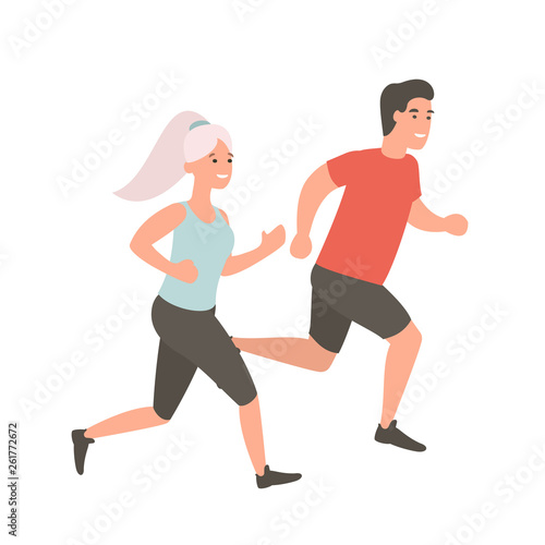Man and woman running. Couple jogging outdoors © elena_garder