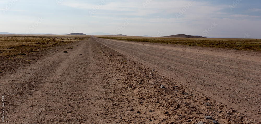 A long and straight street in the desert A long and straight street in the desert
