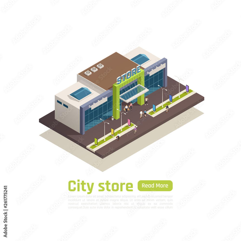 Store Mall Shopping Center Isometric Composition Store Mall Shopping Center Isometric Composition