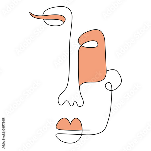 Een lijntekening gezicht. Moderne minimalisme kunst, esthetische contour. Abstracte man portret etnische stijl. Enkele lijn vectorillustratie