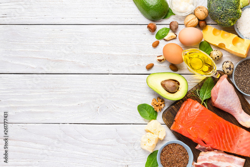 Tableau sur toile Healthy eating food low carb keto ketogenic diet high with omega 3, good fats and protein