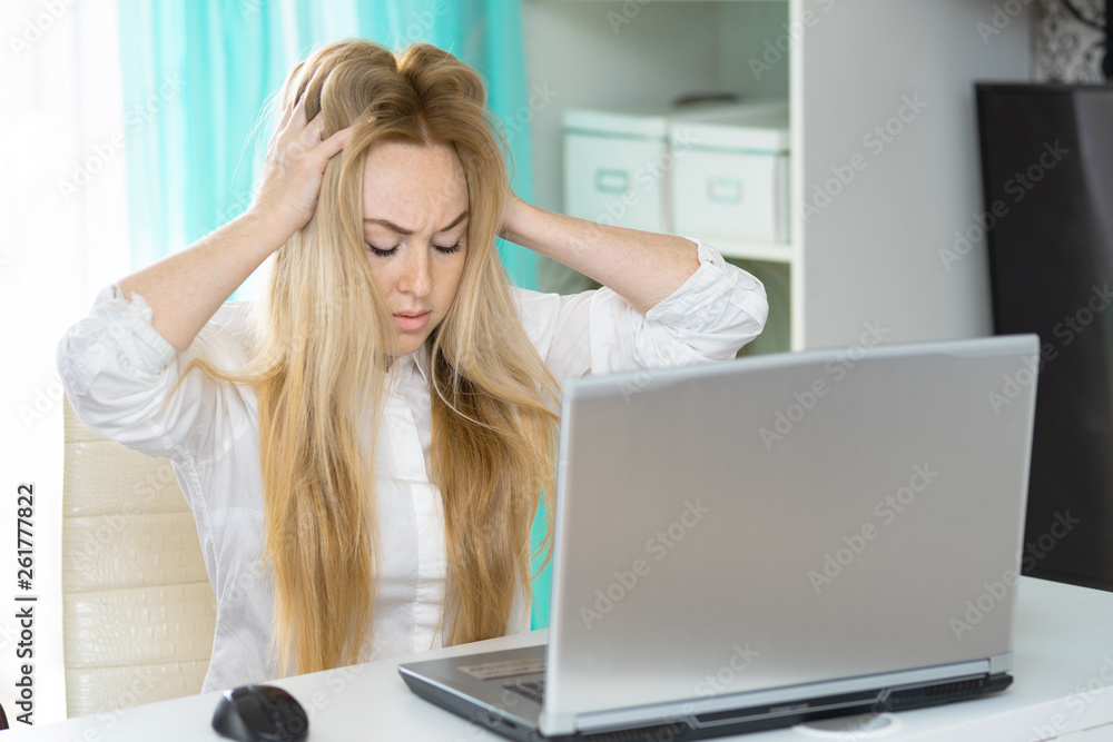 Close up of exhausted woman feeling unwell suffering from severe headache or pain massaging temples, tired female working too long experience dizziness or blurry vision from eye strain or tension Close up of exhausted woman feeling unwell suffering from severe headache or pain massaging temples, tired female working too long experience dizziness or blurry vision from eye strain or tension