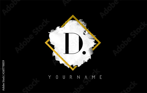 D Letter Logo Design with White Stroke and Golden Frame.