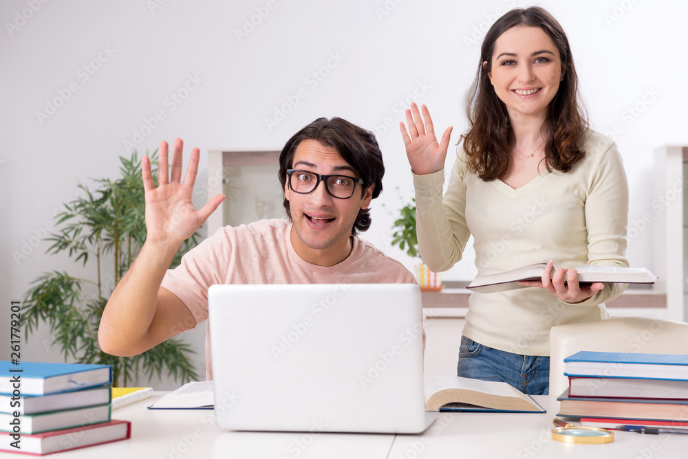 Students preparing for exam together at home Students preparing for exam together at home