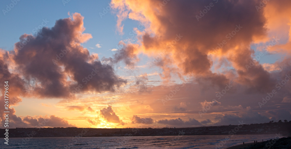 Cloudscape just after sunset, Mounts Bay, Marazion, Cornwall, England, UK.