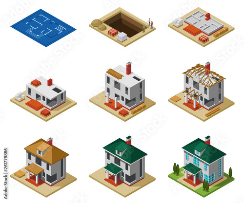 House Construction Phases Isometric Set