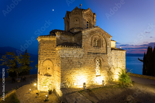 Night landscape near Ohrid`s lake, Church St.Jovan Kaneo photo