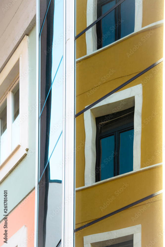 Building with mirrored wall and reflections Building with mirrored wall and reflections