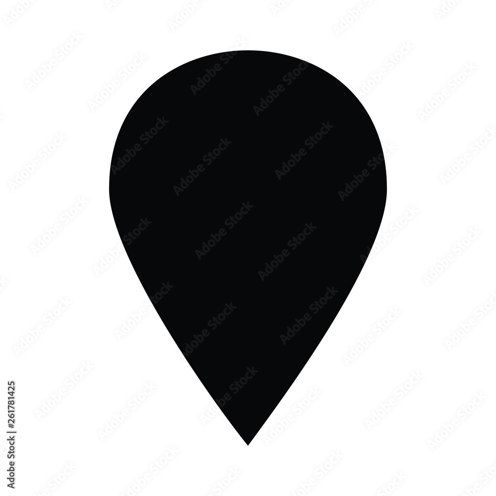 A black and white vector silhouette of a map pin