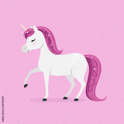 Cute unicorn on pink background.