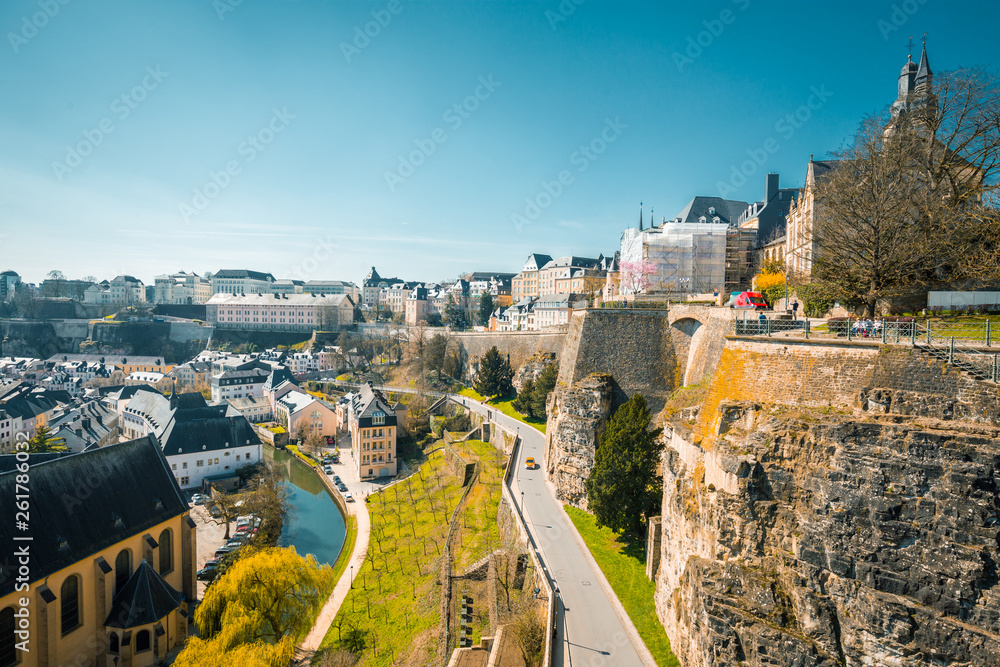 Old town of Luxembourg City with Alzette river in summer, Luxembourg