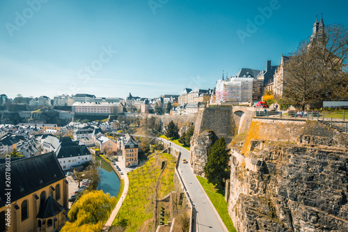 Old town of Luxembourg City with Alzette river in summer, Luxembourg