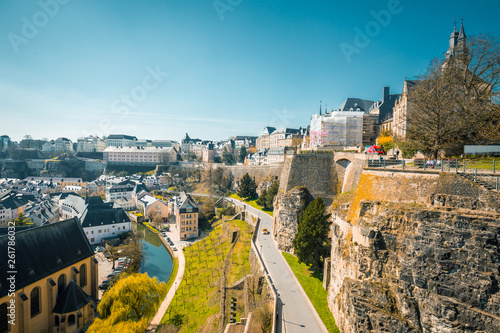 Obraz na płótnie Old town of Luxembourg City with Alzette river in summer, Luxembourg w salonie