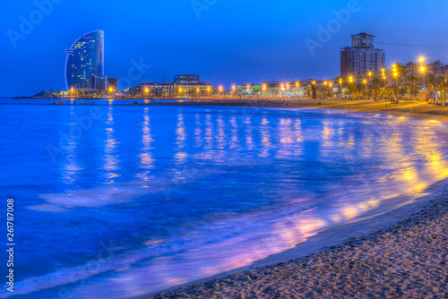 Canvas Print Serene, beautiful evening on La Barceloneta beach Barcelona Catalonia Spain