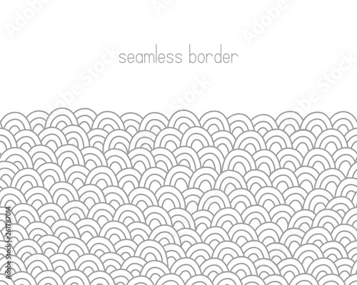 Sea waves border. Doodle seamless background. Hand drawn pattern. Vector illustration.