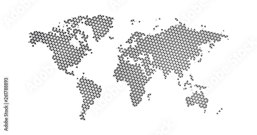 Black halftone triangle dotted world map. Vector illustration. Dotted map in flat design. Vector illustration isolated on white background