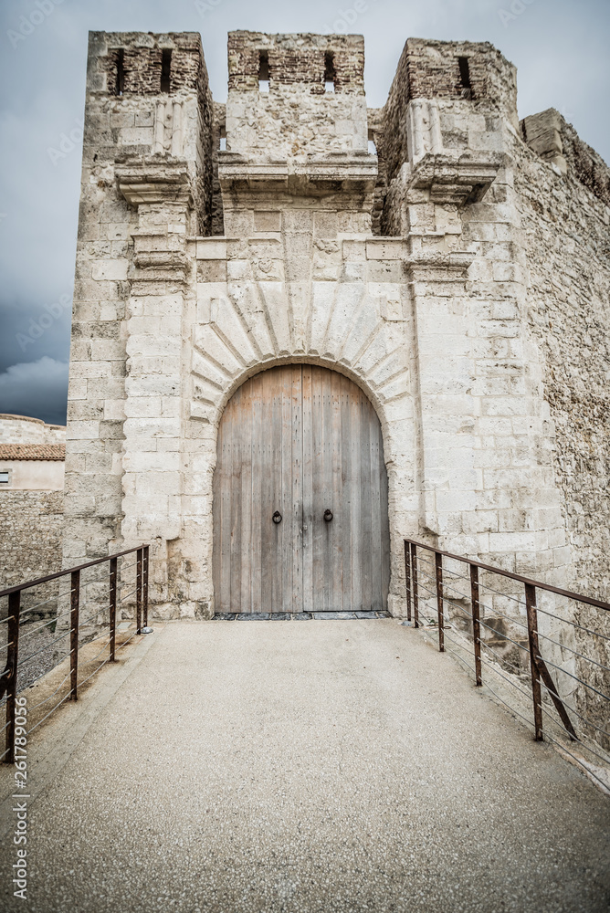 Particular view of the entrance to the castle of Maniace in Ortigia Siracura.