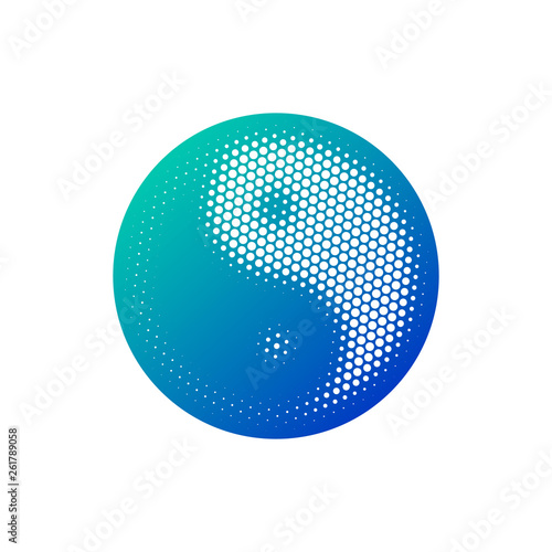 Halftone round Yin Yang icon in blue gradient. Vector illustration isolated on white background