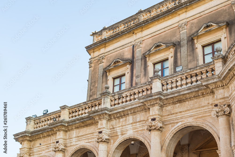 Valley of Noto Sicily. Typical details of Baroque architecture in Noto