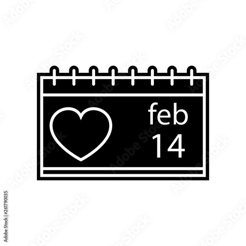 date on the calendar on February 14 icon. Element of Valentine for mobile concept and web apps icon. Glyph, flat icon for website design and development, app development