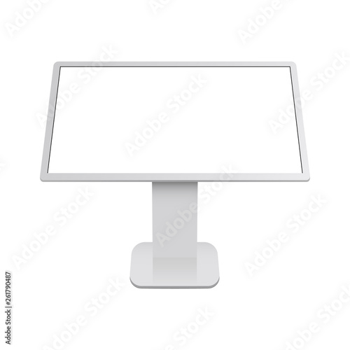 Interactive digital table with blank touch screen - front view. Vector illustration