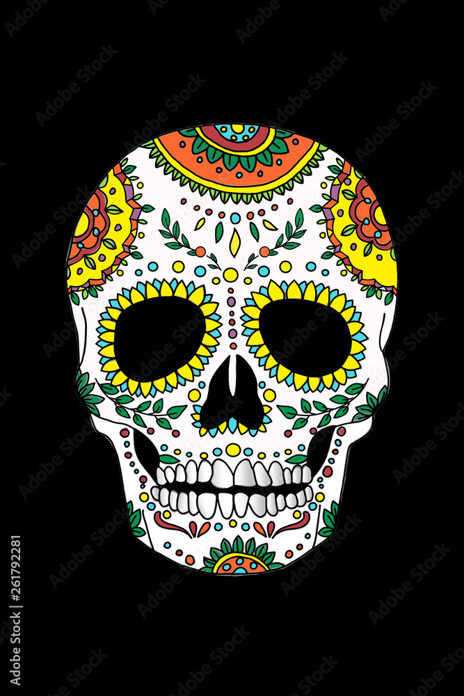 painted skull pattern in Mexican style