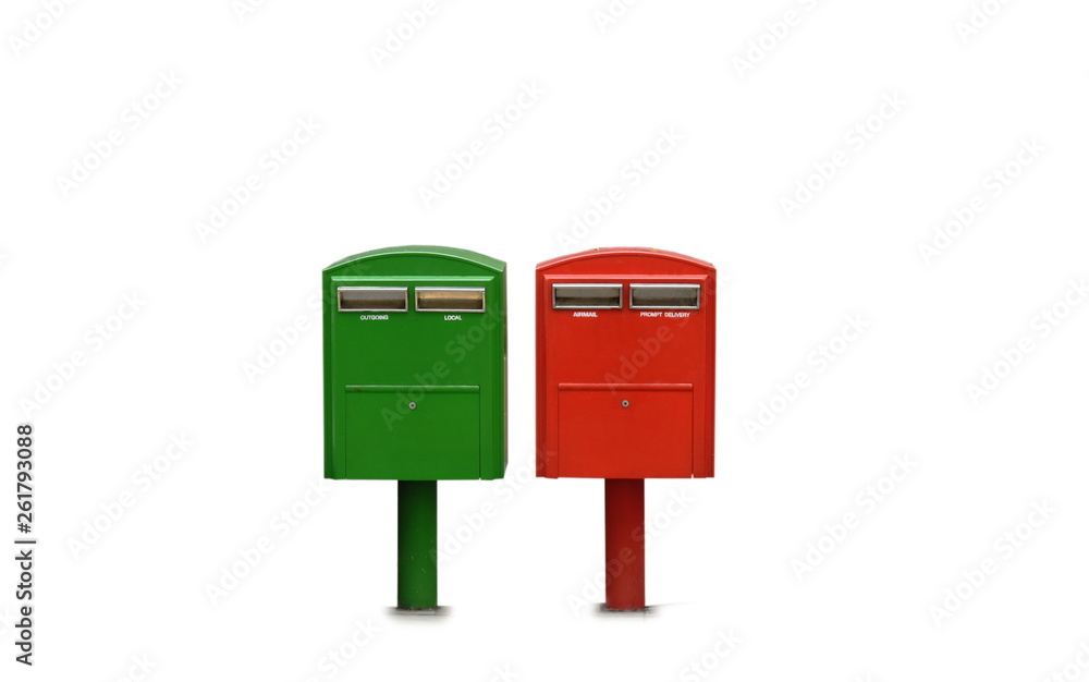 red and green postbox on white background red and green postbox on white background