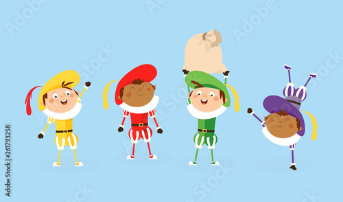 Four Zwarte Piet Sinterklaas helpers - vector illustration isolated on white photo