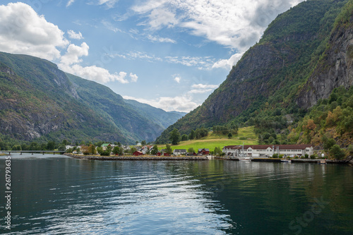 Norwegian fjord with small settlement 