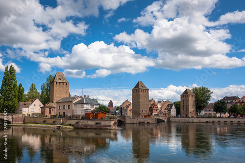 Strasbourg, medieval bridge Ponts Couverts in the "Petite France". Alsace, France