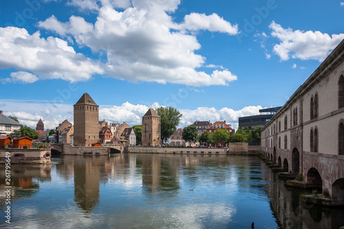Strasbourg, medieval bridge Ponts Couverts in the "Petite France". Alsace, France