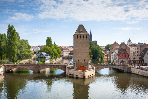 Strasbourg, medieval bridge Ponts Couverts in the "Petite France". Alsace, France