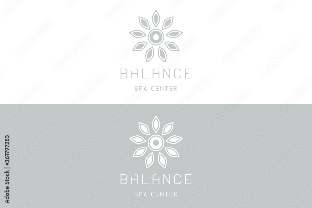Flower brand design isolated on white and gray background.