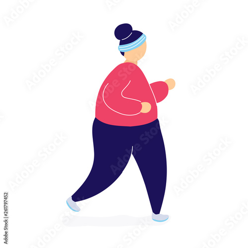 Fat woman jogging to lose weight